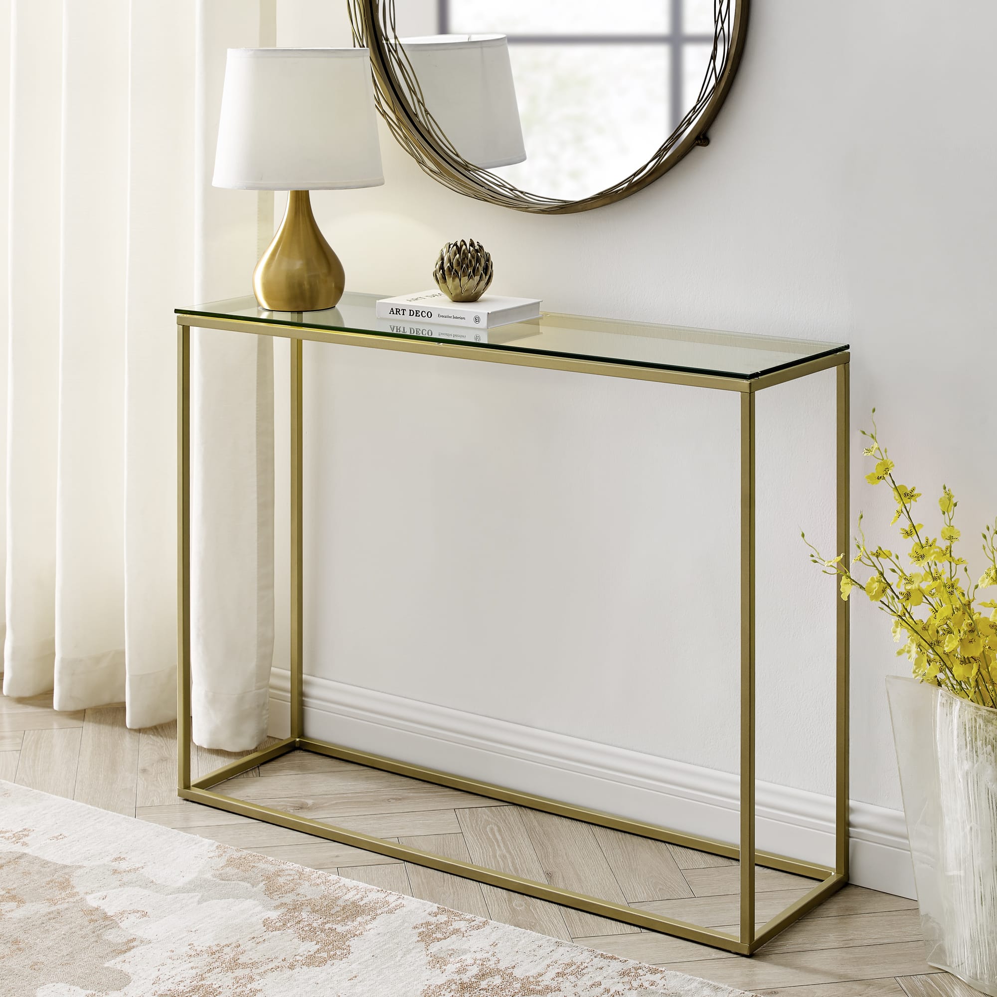 Walker Edison 42" Glass & Gold Open Box Entry Table